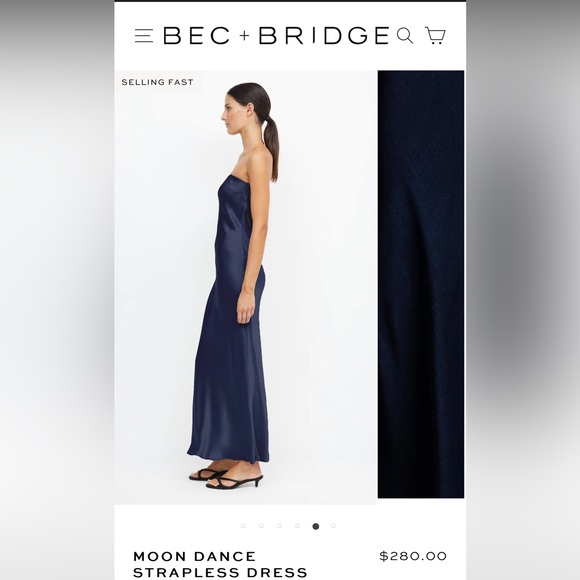 BEC+BRIDGE MOON DANCE STRAPLESS DRESS, INK, SIZE: US 8/AUS 12 - Picture 3 of 6